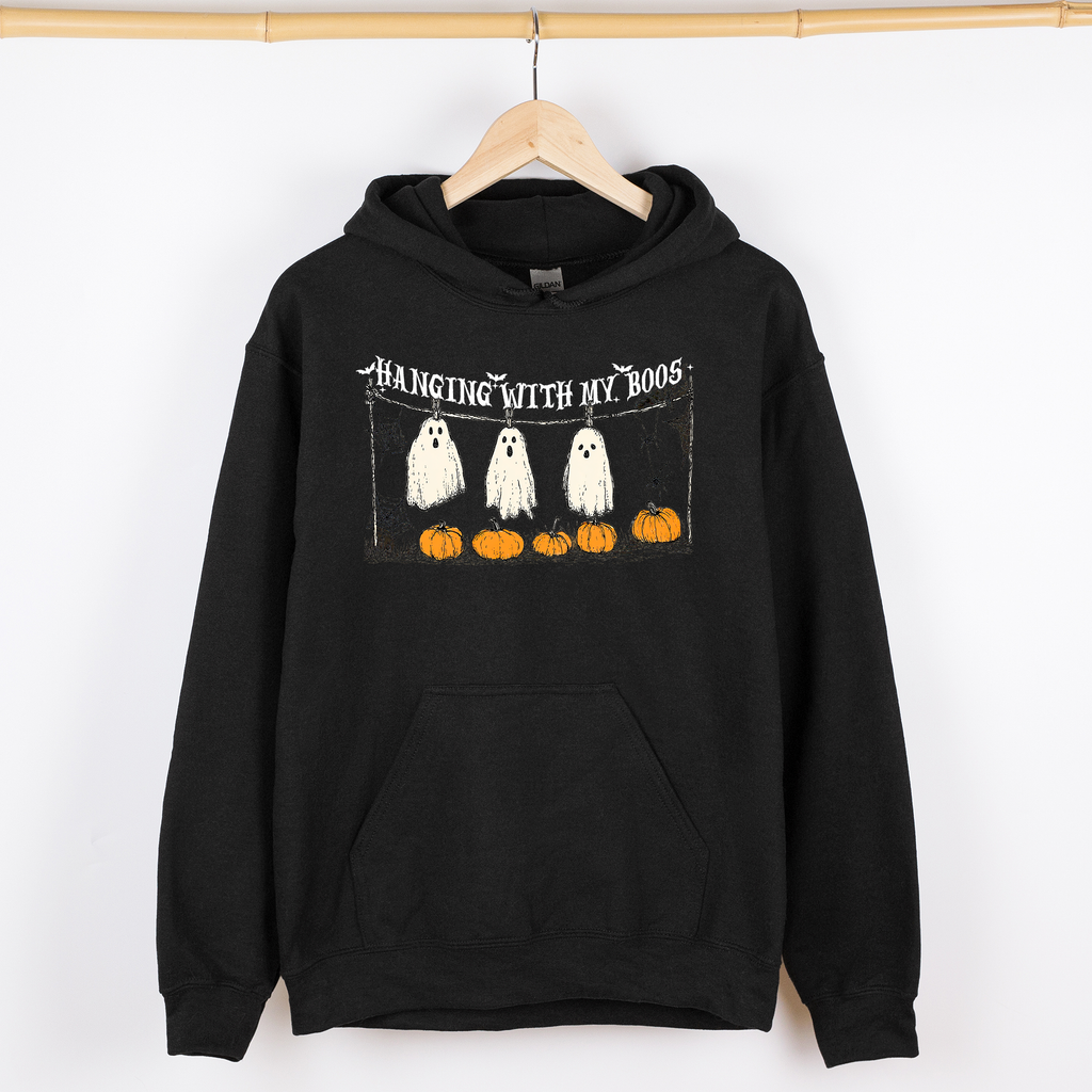 Hanging With My Boos Halloween Ghosts Pumpkins Cozy Night In Vintage Graphic Hoodie