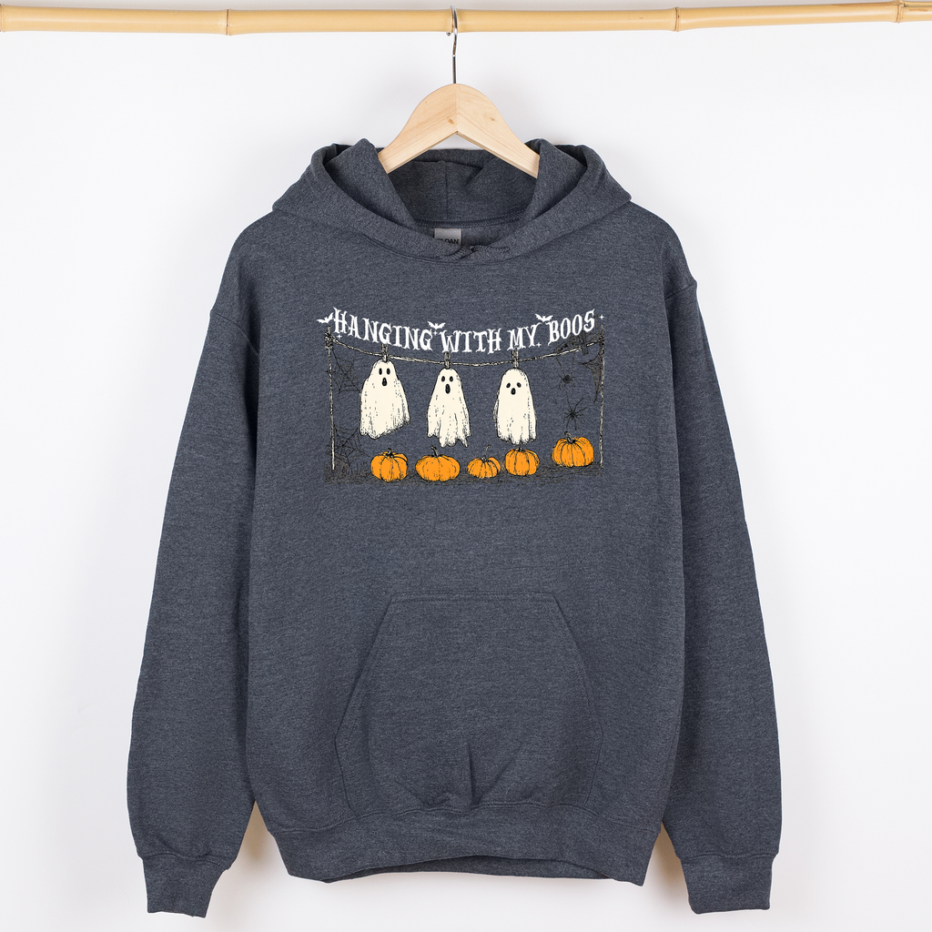 Hanging With My Boos Halloween Ghosts Pumpkins Cozy Night In Vintage Graphic Hoodie