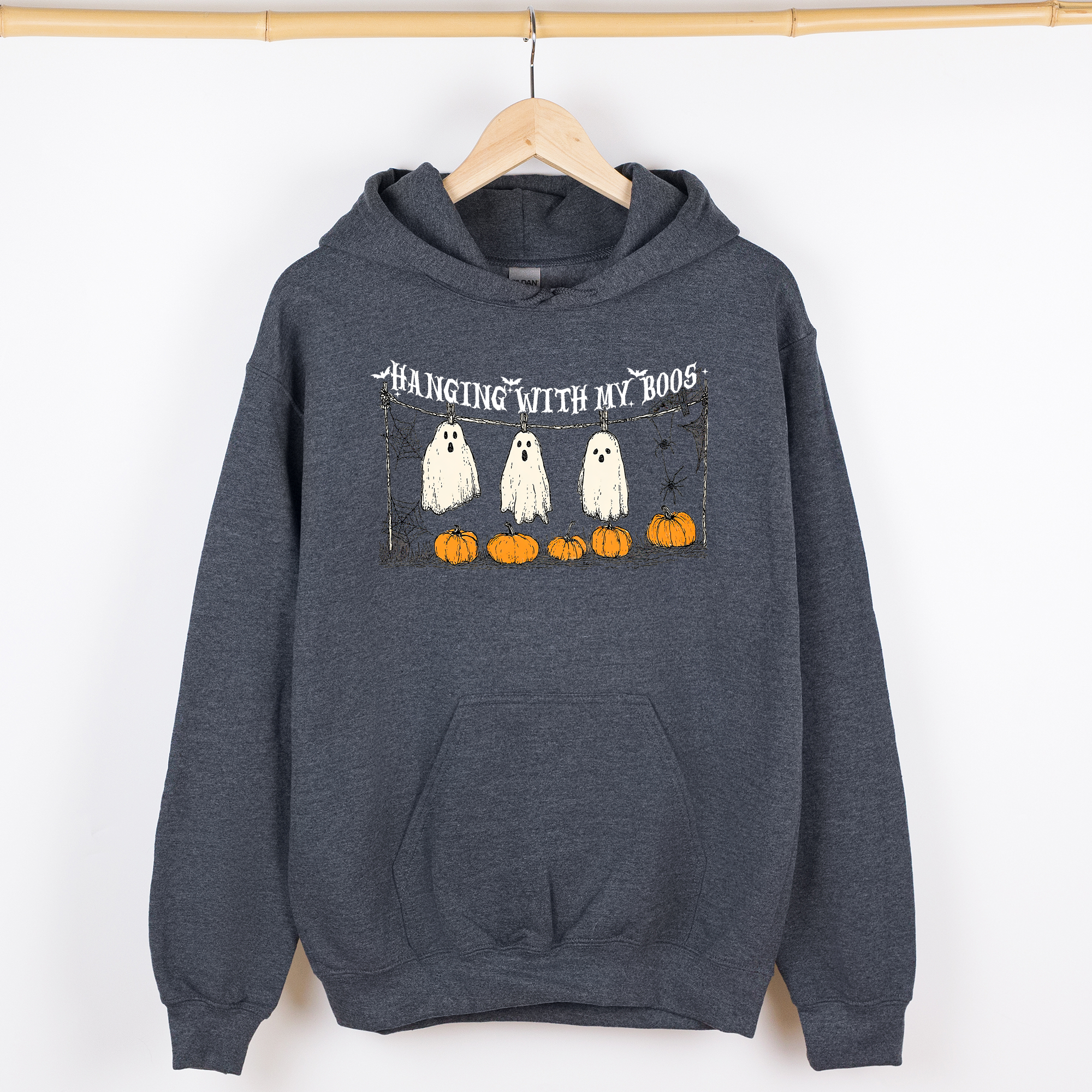 Hanging With My Boos Halloween Ghosts Pumpkins Cozy Night In Vintage Graphic Hoodie