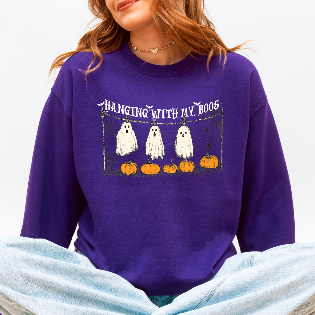 Hanging With My Boos Ghosts Halloween Spooky Seasonal Pumpkins Cozy Graphic Sweatshirt