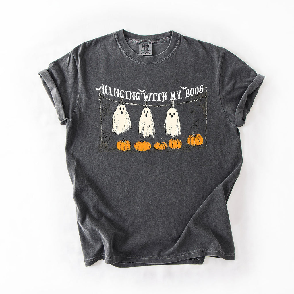 Hanging With My Boos Ghosts Halloween Spirits And Grinning Pumpkins For A Spooky Fun Night Comfort Colors Tee