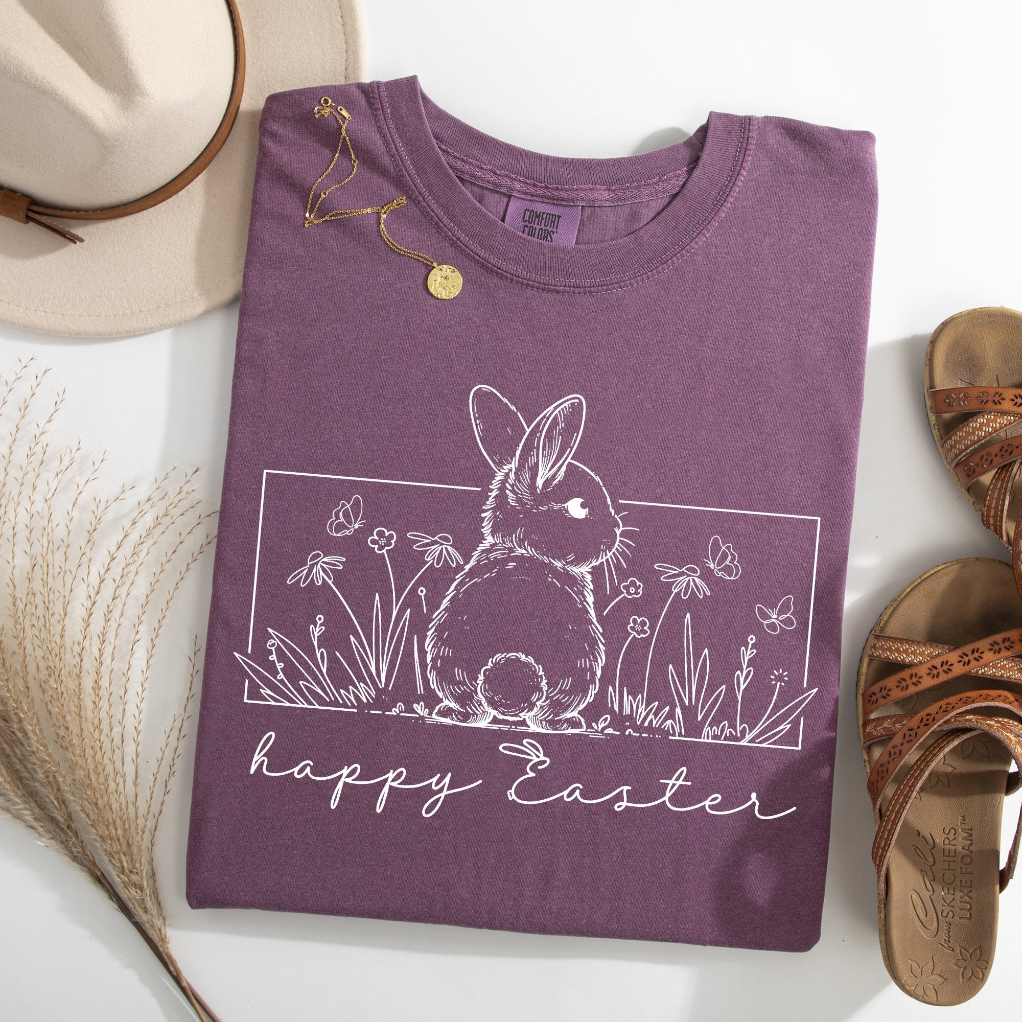 Happy Easter Minimal Bunny Jesus Rabbit Holiday Scene Artwork Comfort Colors Tee