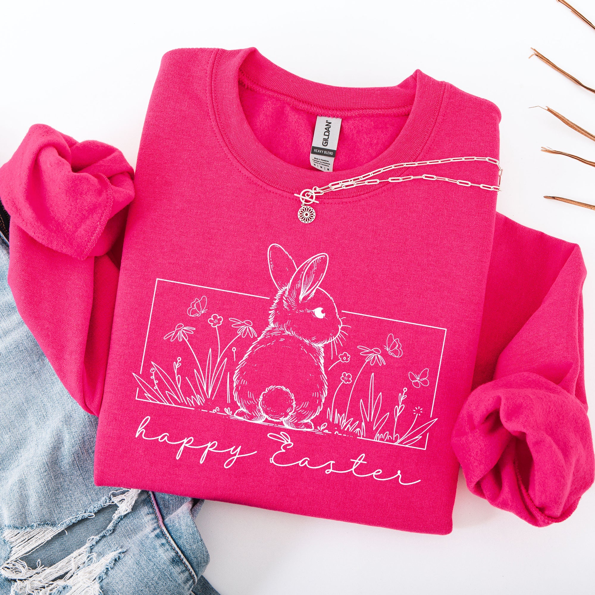 Happy Easter Minimal Bunny Jesus Rabbit Holiday Celebration Graphic Art Sweatshirt