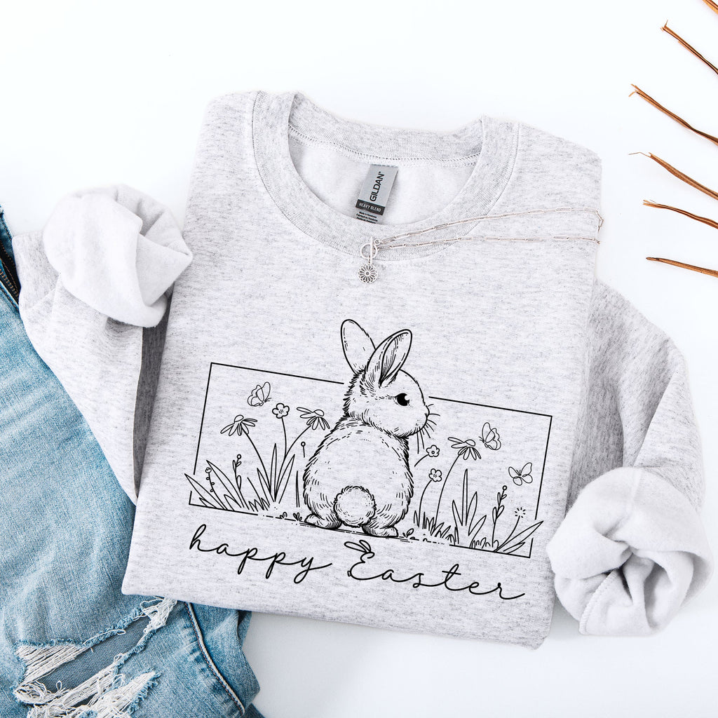 Happy Easter Minimal Bunny Jesus Rabbit Holiday Celebration Graphic Art Sweatshirt