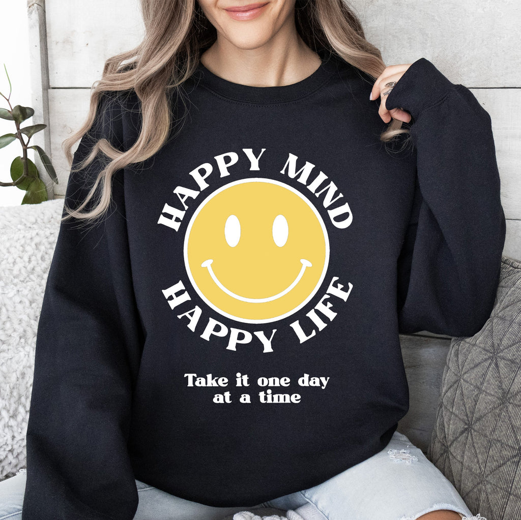 Happy Mind Happy Life Mental Health Self Love Soft Cotton Blend Cozy Everyday Positive Mindset Sweatshirt