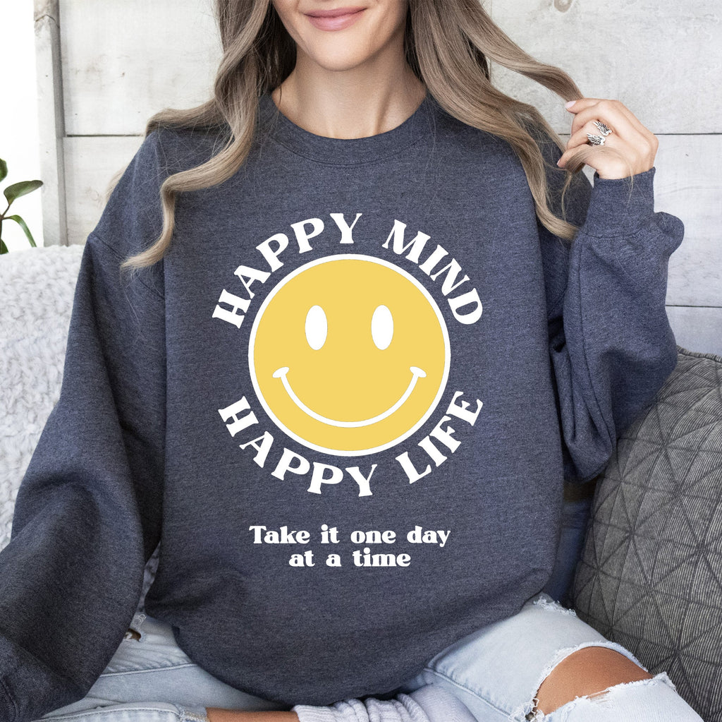 Happy Mind Happy Life Mental Health Self Love Soft Cotton Blend Cozy Everyday Positive Mindset Sweatshirt