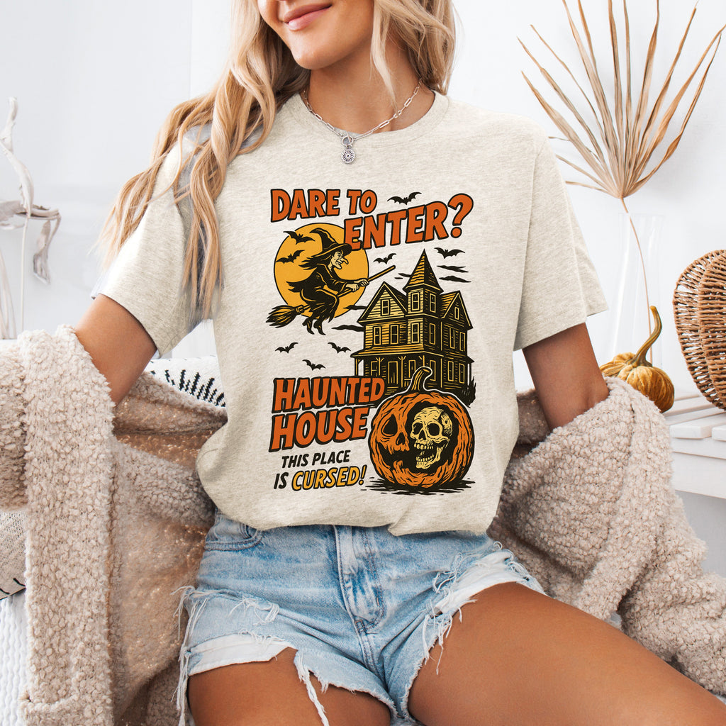 Haunted House Halloween Retro Spooky Witch Illustration Artwork Vintage Vibe Iconic Graphic Tee