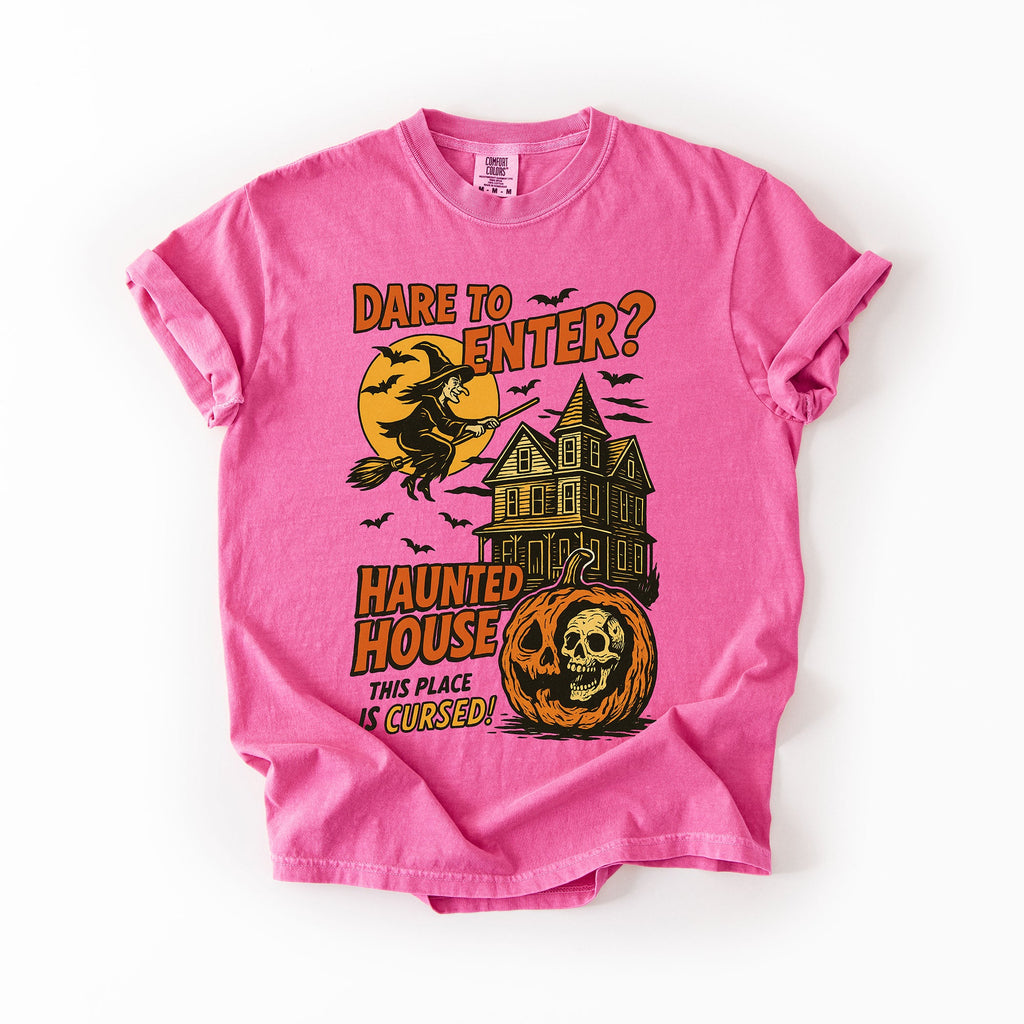 Haunted House Halloween Retro Spooky Witch Nightscape Limited Edition Collection Comfort Colors Tee