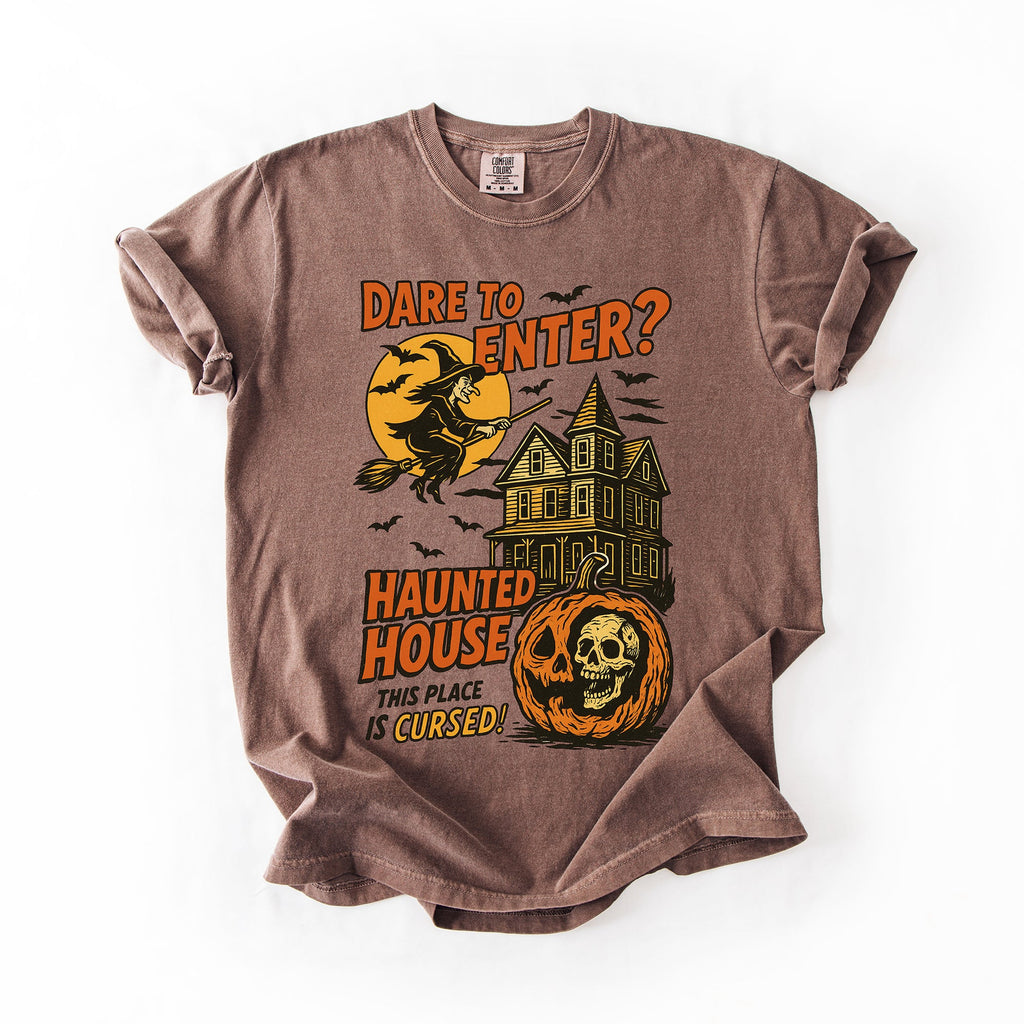 Haunted House Halloween Retro Spooky Witch Nightscape Limited Edition Collection Comfort Colors Tee