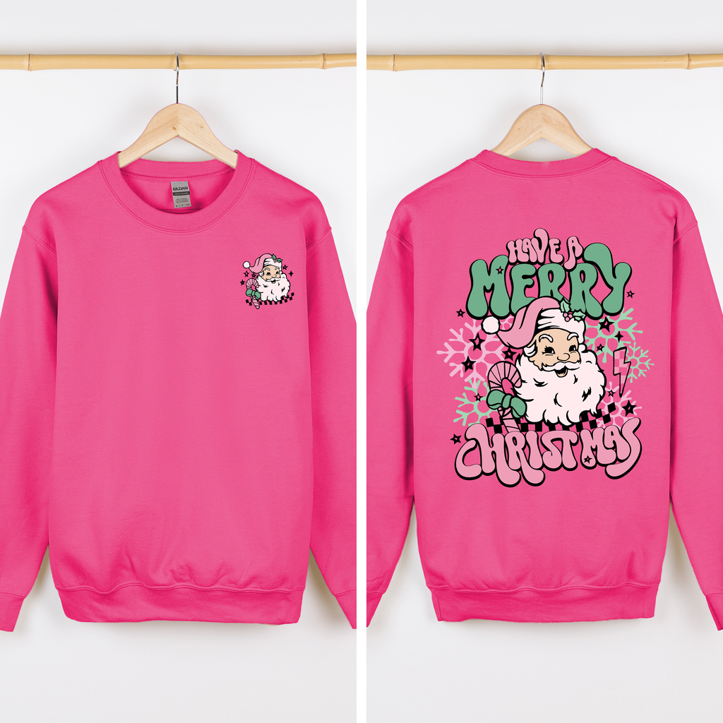 Have A Merry Christmas Retro Santa Front And Back Print Vintage Inspired Graphic Sweatshirt