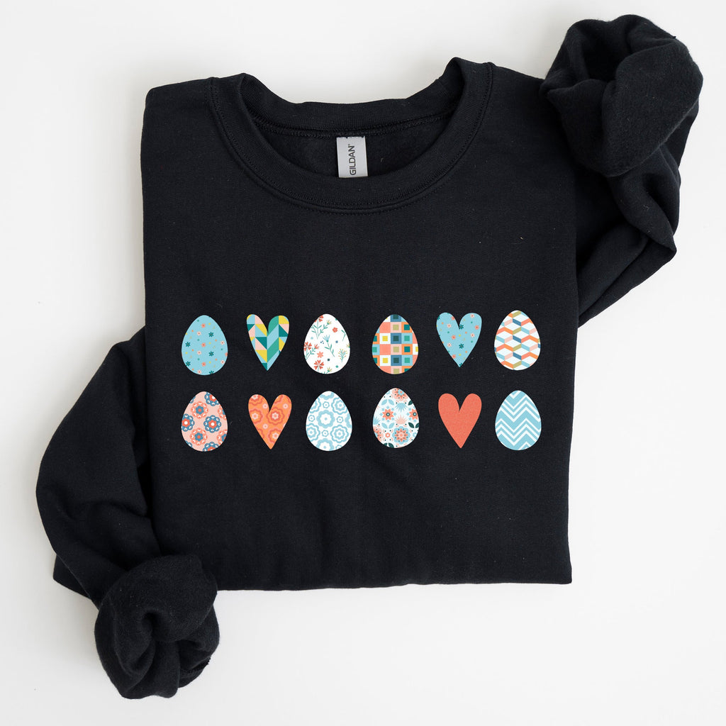 Hearts And Eggs Colorful Easter Whimsy Motif Celebration Edition Graphic Sweatshirt