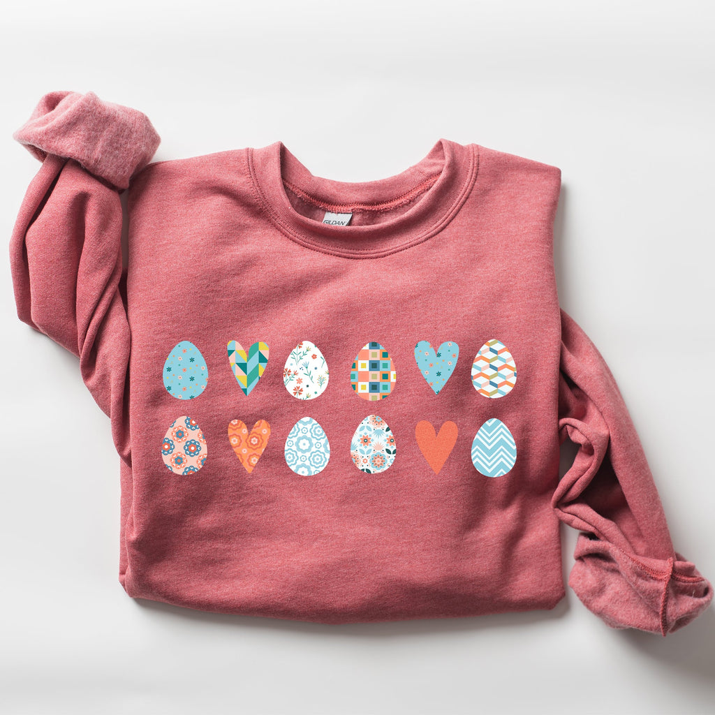Hearts And Eggs Colorful Easter Whimsy Motif Celebration Edition Graphic Sweatshirt