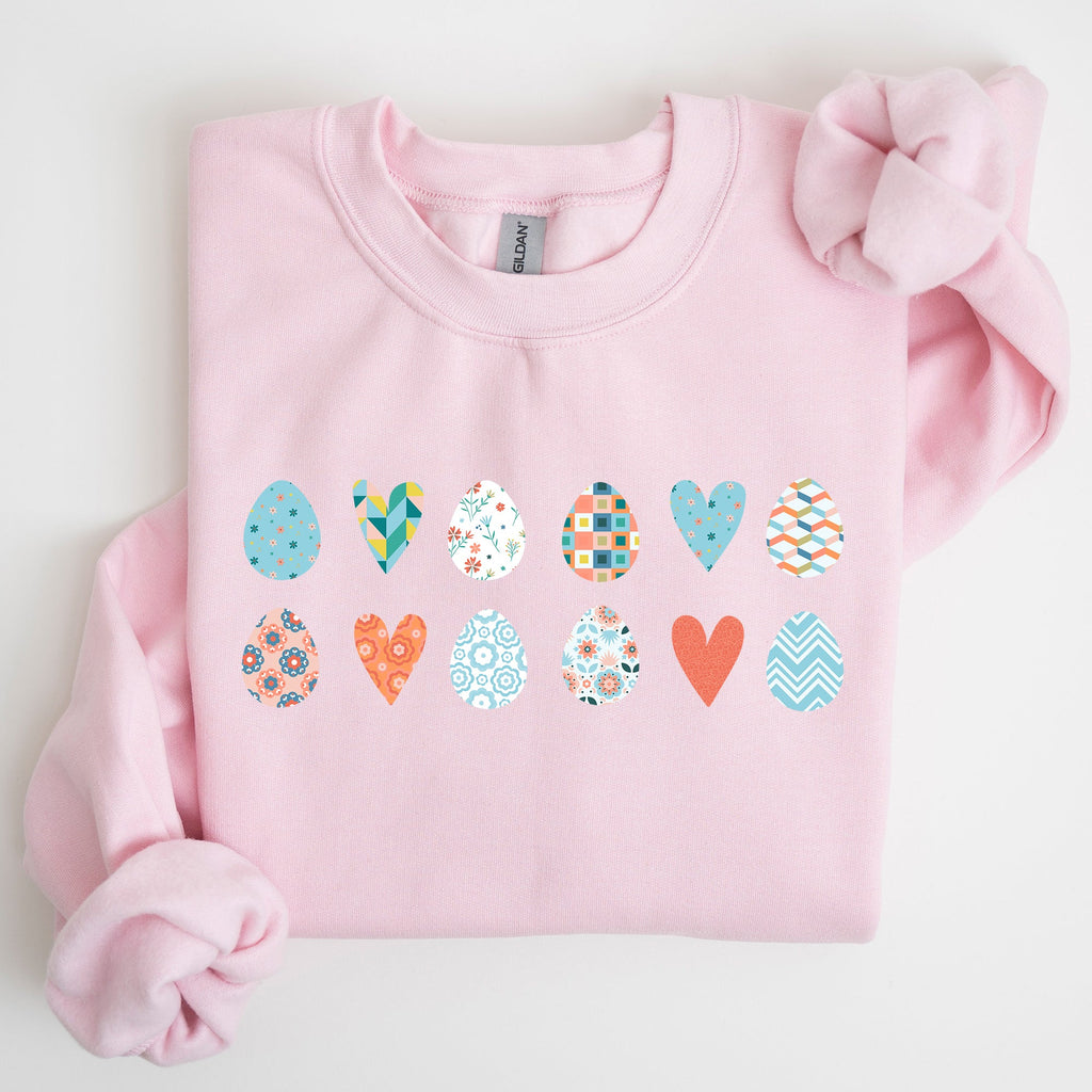 Hearts And Eggs Colorful Easter Whimsy Motif Celebration Edition Graphic Sweatshirt