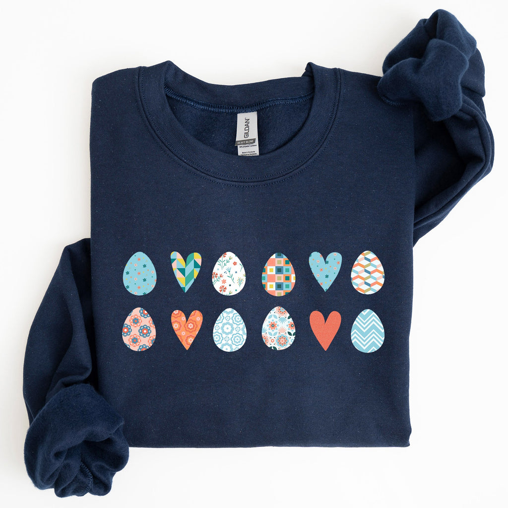 Hearts And Eggs Colorful Easter Whimsy Motif Celebration Edition Graphic Sweatshirt