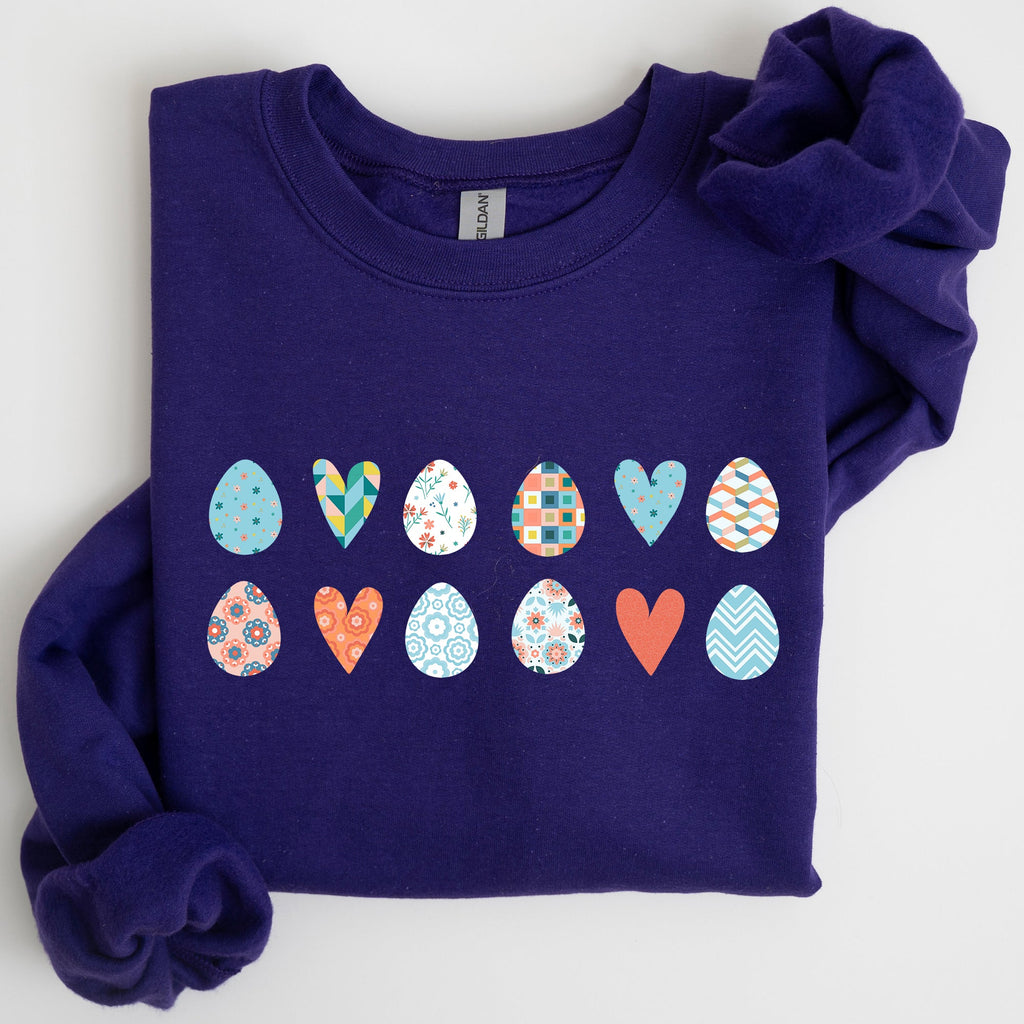 Hearts And Eggs Colorful Easter Whimsy Motif Celebration Edition Graphic Sweatshirt