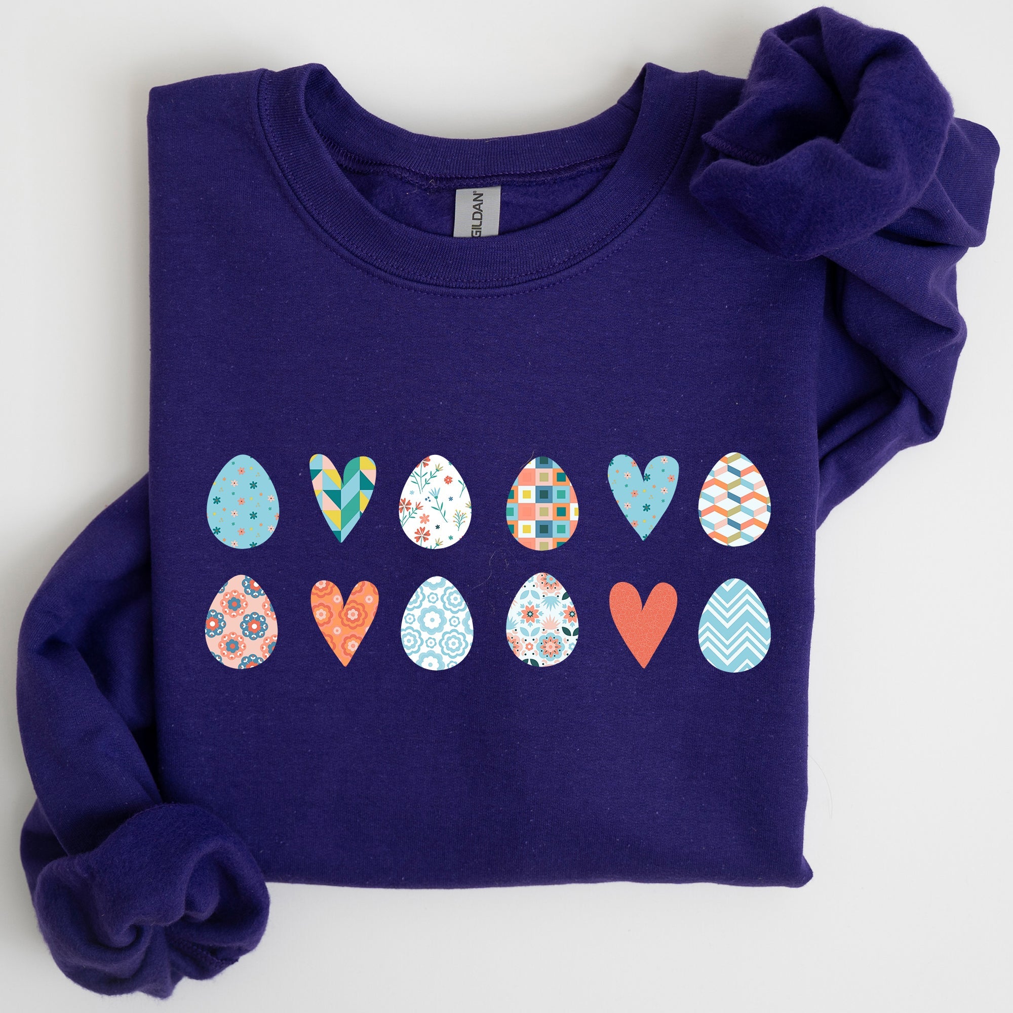 Hearts And Eggs Colorful Easter Whimsy Motif Celebration Edition Graphic Sweatshirt