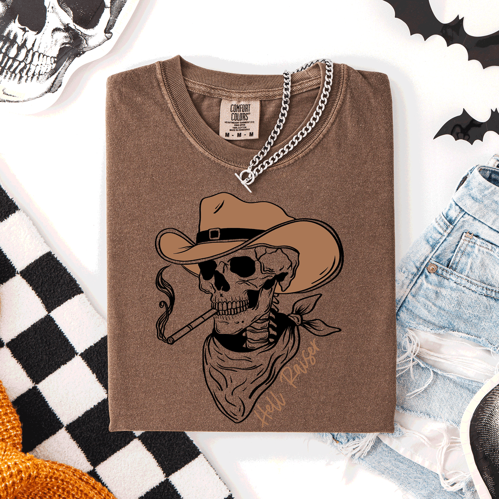 Hell Raiser Skeleton Halloween Spooky Cowboy Country Western Edition Comfort Colors Tee