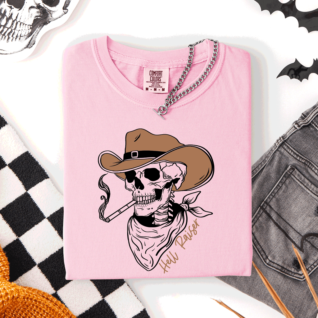 Hell Raiser Skeleton Halloween Spooky Cowboy Country Western Edition Comfort Colors Tee