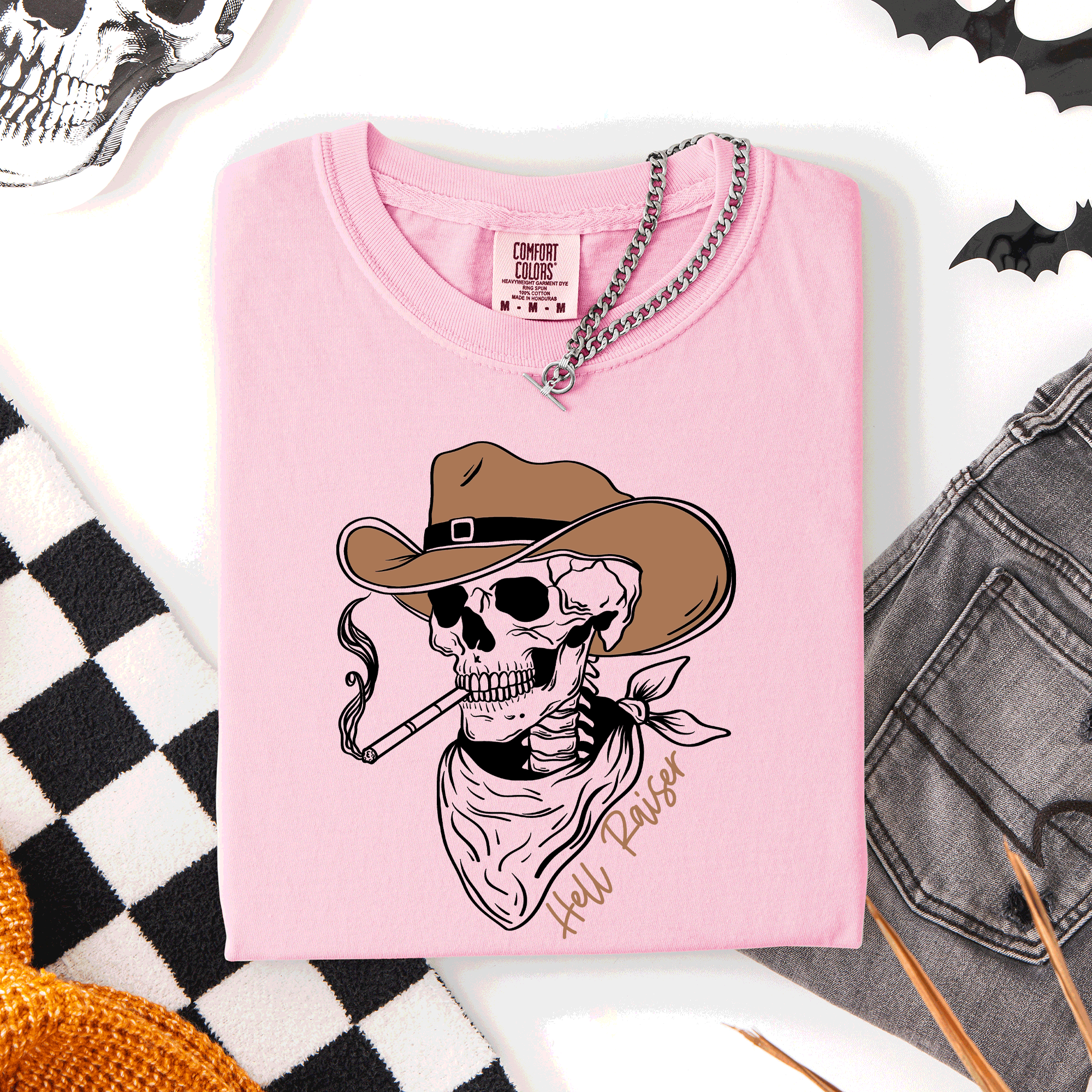 Hell Raiser Skeleton Halloween Spooky Cowboy Country Western Edition Comfort Colors Tee
