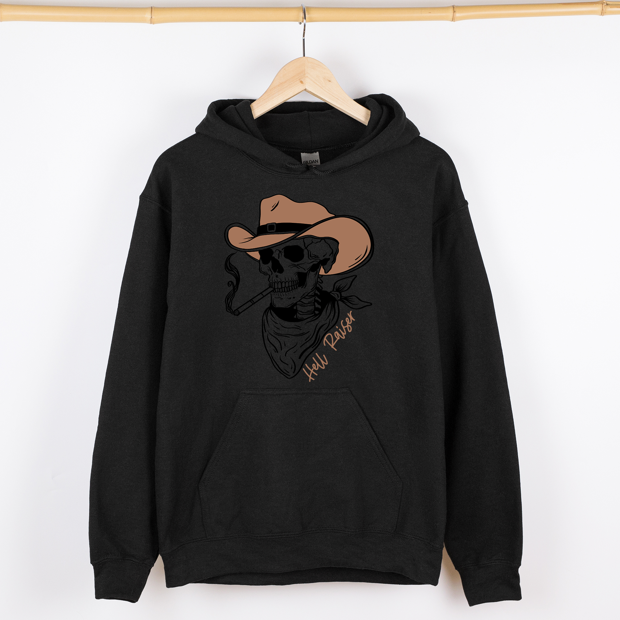 Hell Raiser Skeleton Halloween Spooky Cowboy Country Western Hanging With My Boos Hoodie