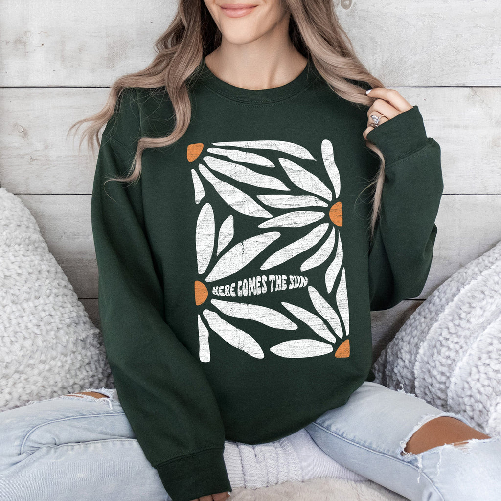 Here Comes The Sun Boho Floral Design Art Print Collection Vintage Inspired Sweatshirt