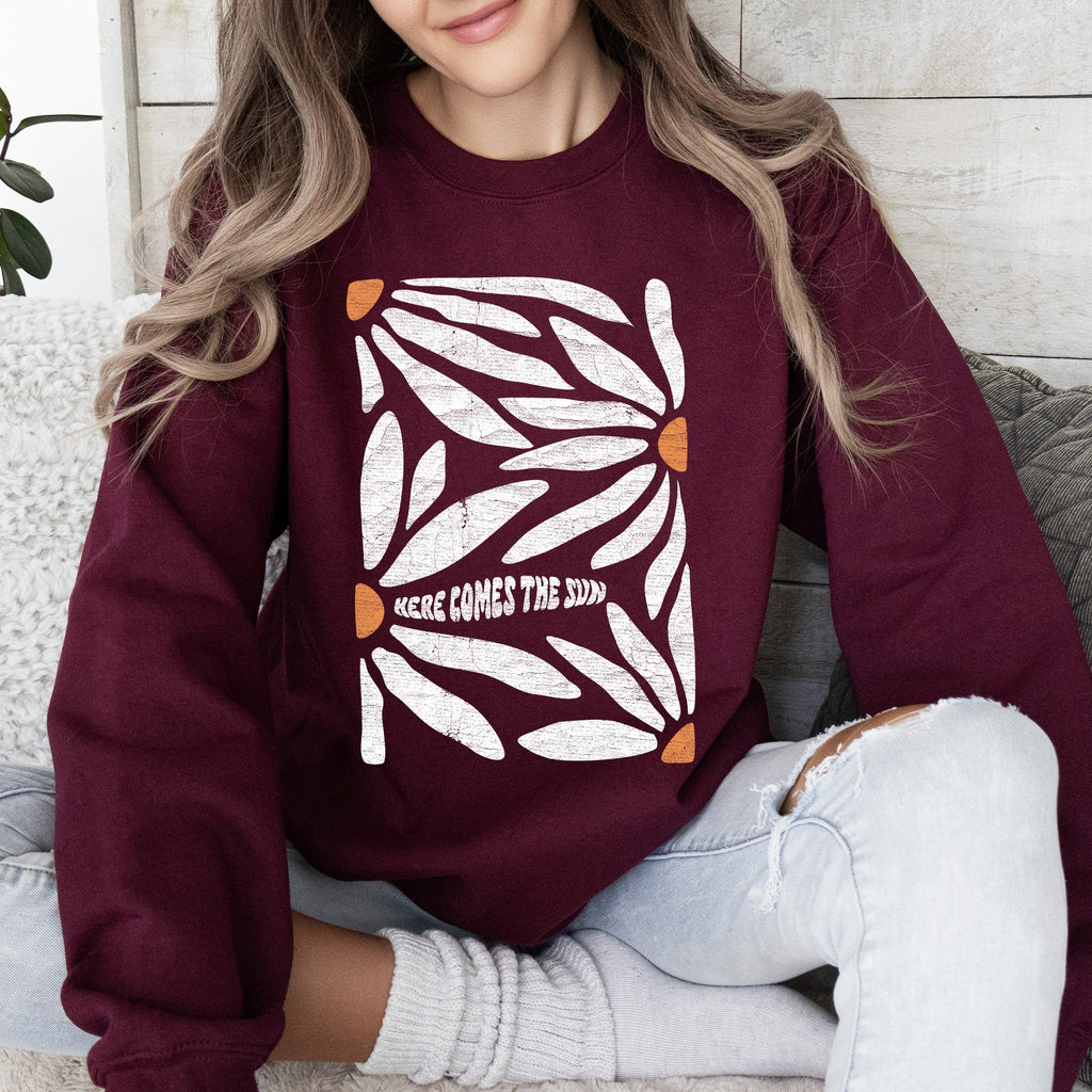 Here Comes The Sun Boho Floral Design Art Print Collection Vintage Inspired Sweatshirt
