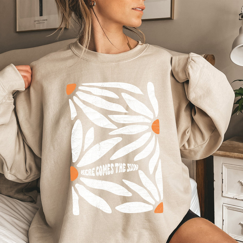 Here Comes The Sun Boho Floral Design Art Print Collection Vintage Inspired Sweatshirt