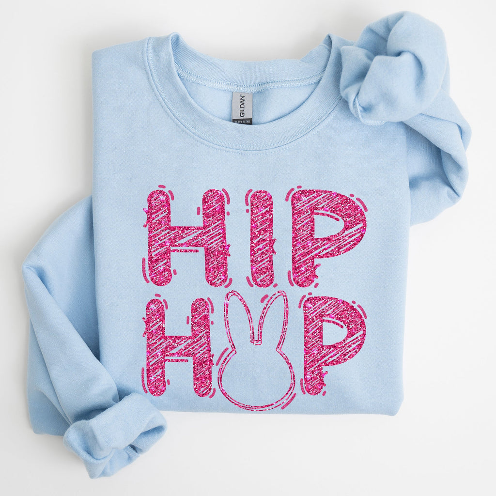 Hip Hop Retro Glitter Effect Bunny Rabbit Easter Pop Art Inspired Neon Night Parade Print Sweatshirt