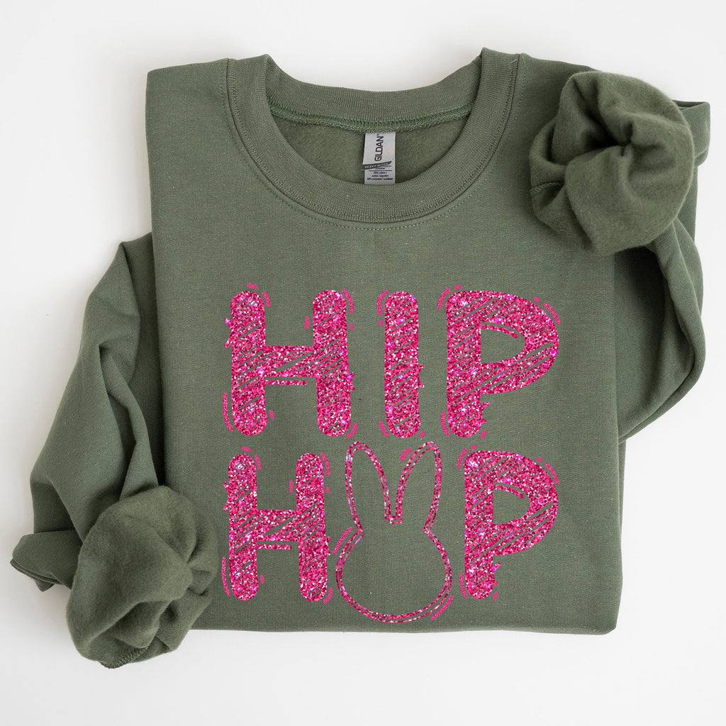 Hip Hop Retro Glitter Effect Bunny Rabbit Easter Pop Art Inspired Neon Night Parade Print Sweatshirt
