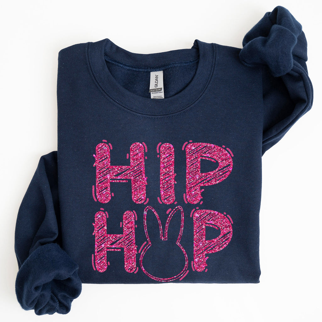 Hip Hop Retro Glitter Effect Bunny Rabbit Easter Pop Art Inspired Neon Night Parade Print Sweatshirt