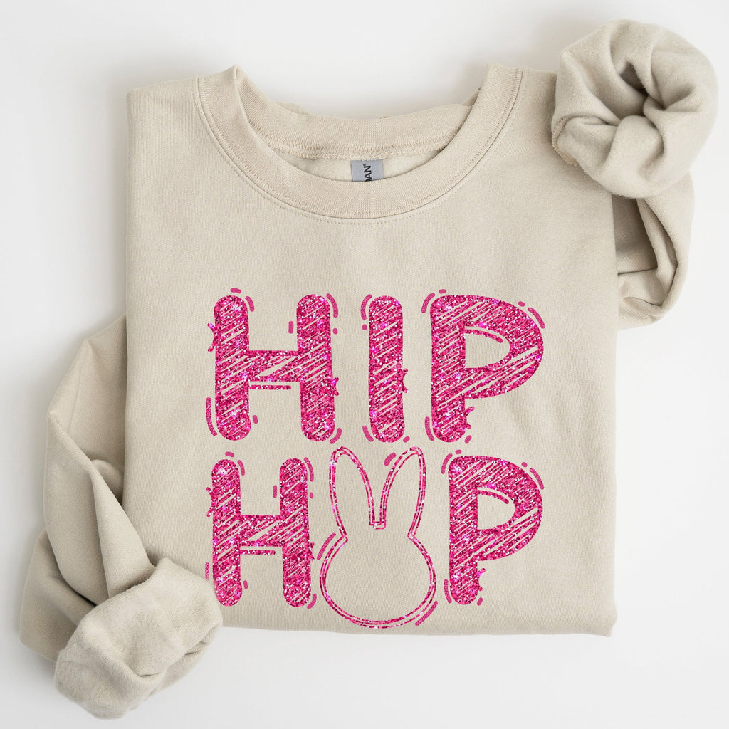Hip Hop Retro Glitter Effect Bunny Rabbit Easter Pop Art Inspired Neon Night Parade Print Sweatshirt