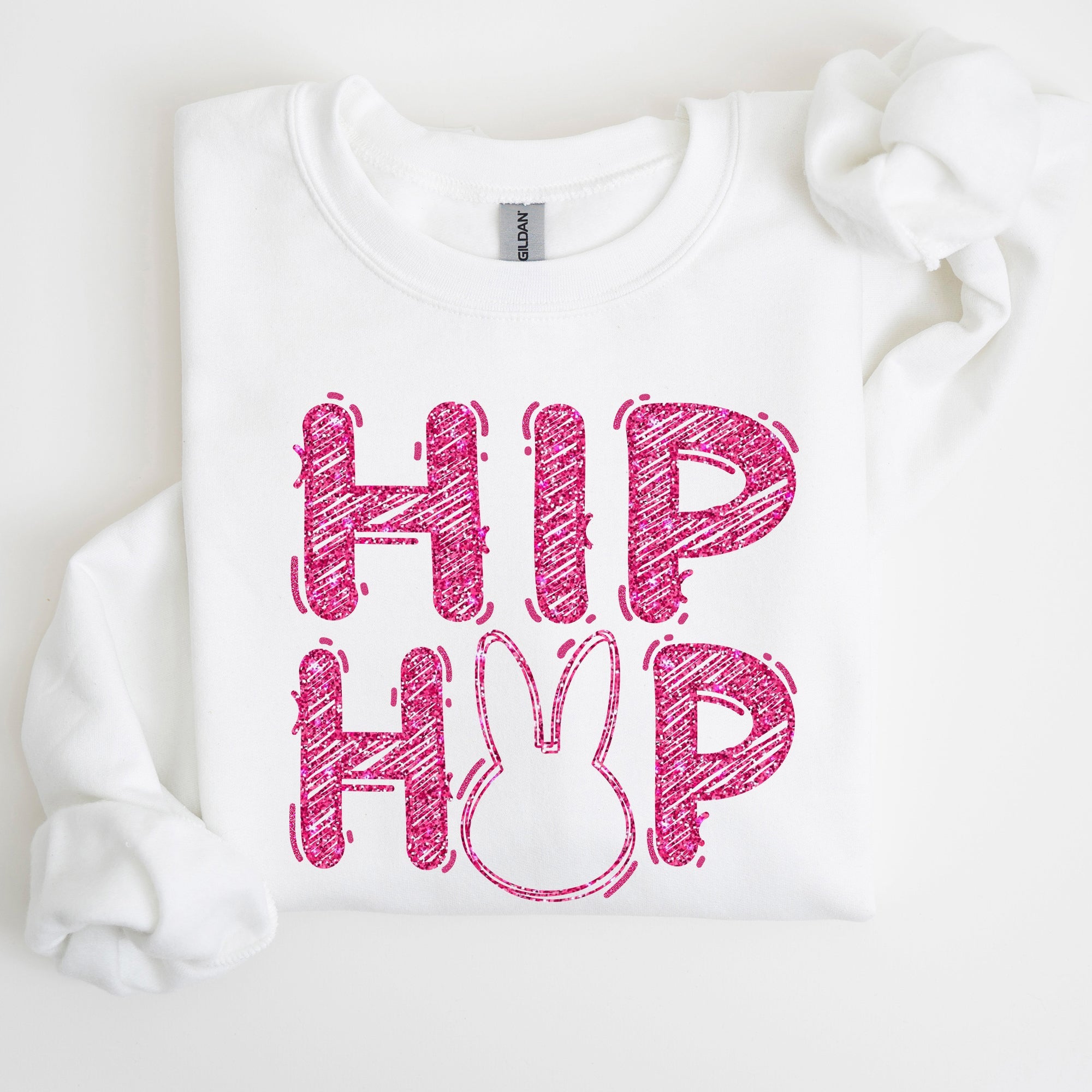 Hip Hop Retro Glitter Effect Bunny Rabbit Easter Pop Art Inspired Neon Night Parade Print Sweatshirt