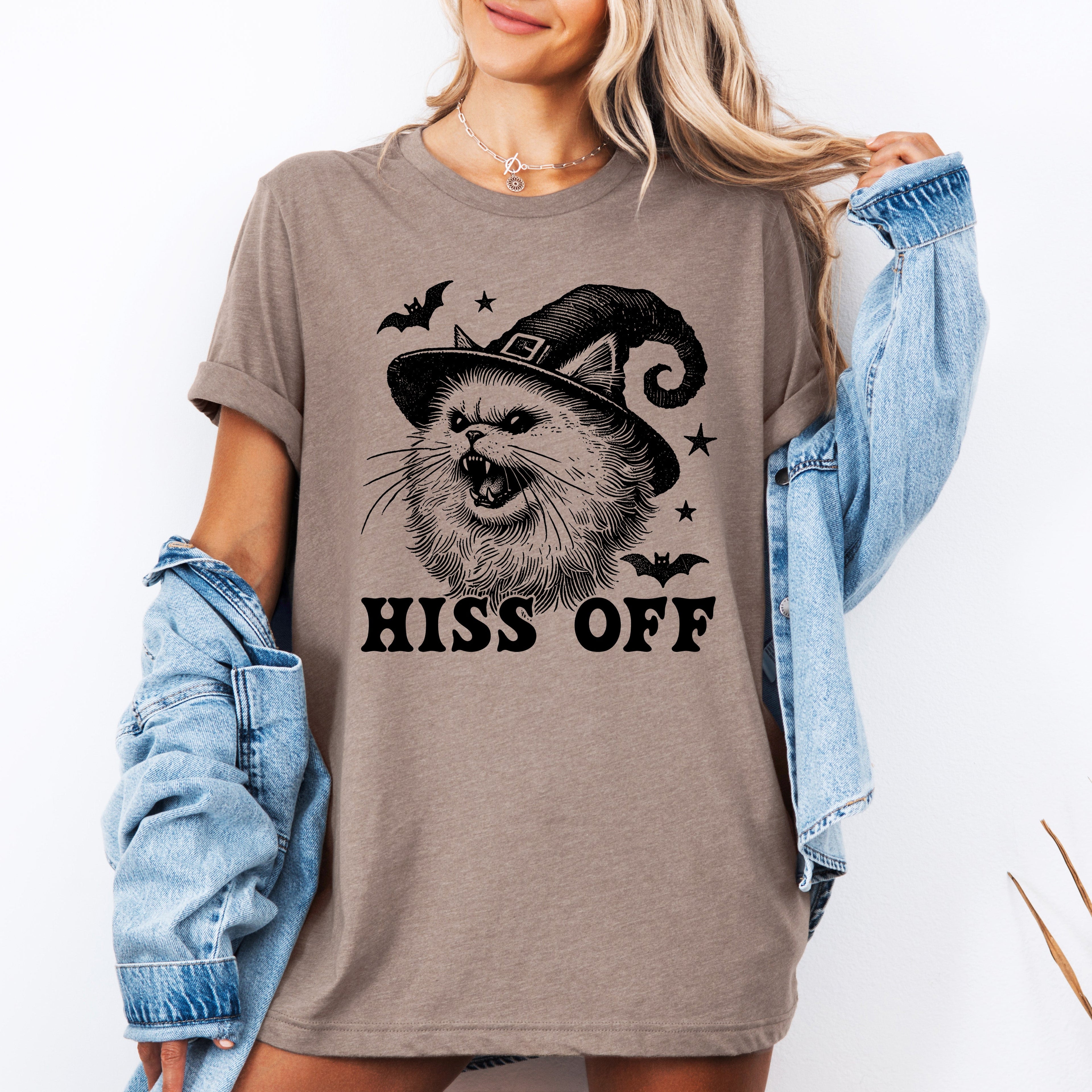 Hiss Off Cat Halloween Witch Spooky Feline Spirit Vintage Halloween Edition Graphic Tee