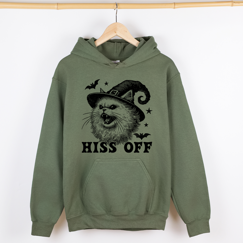 Hiss Off Cat Halloween Witch Vintage Edition Boldly Spooky Collector's Favorite Graphic Hoodie