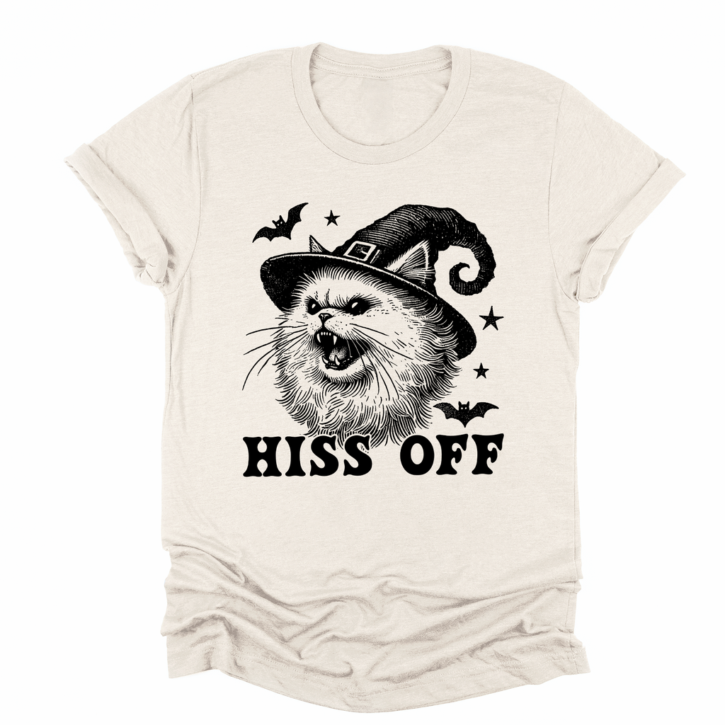 Hiss Off Cat Halloween Witch Graphic Montage With Spooky Silhouette Moonlit Cauldron And Witchy Prowl Graphic Tee
