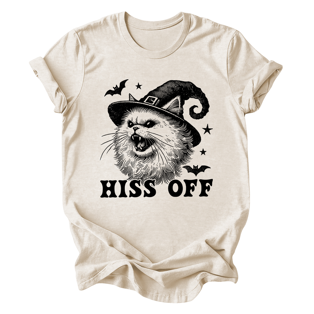 Hiss Off Cat Halloween Witch Graphic Montage With Spooky Silhouette Moonlit Cauldron And Witchy Prowl Graphic Tee