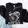 Hiss Off Cat Halloween Witch Cozy Feline Graphic Illustration For Cozy Fall Fashion Sweatshirt