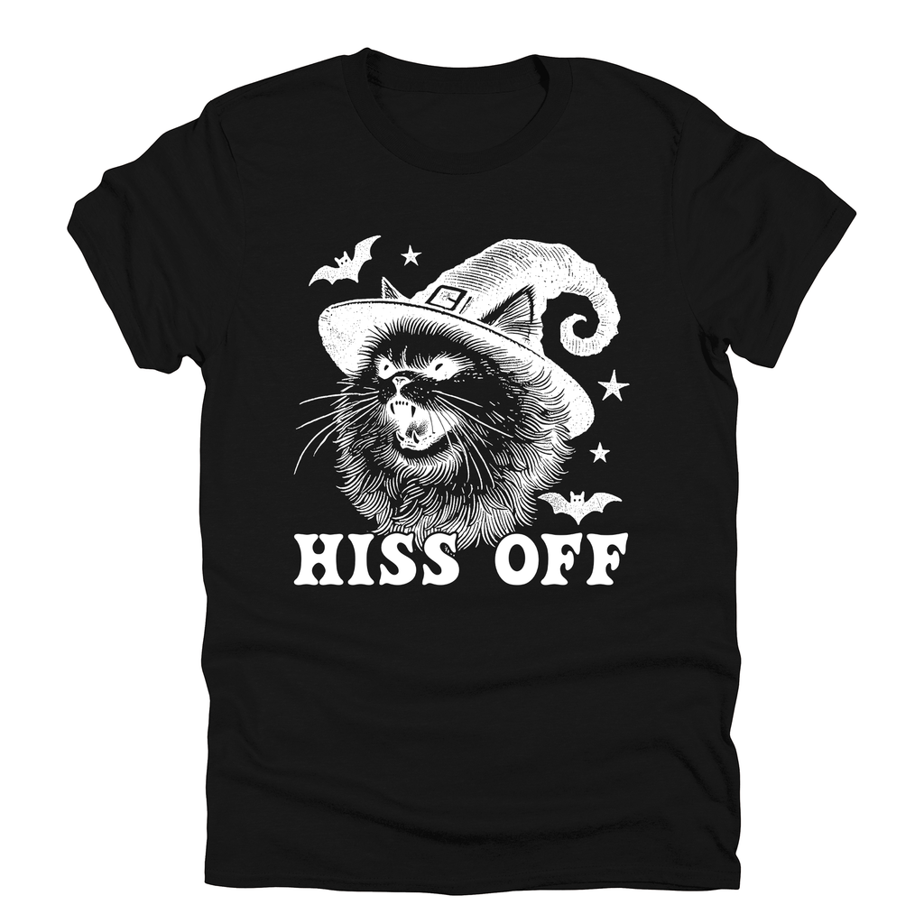 Hiss Off Cat Halloween Witch Spooky Feline Lover Gothic Cat Deluxe Limited Edition Graphic Tee