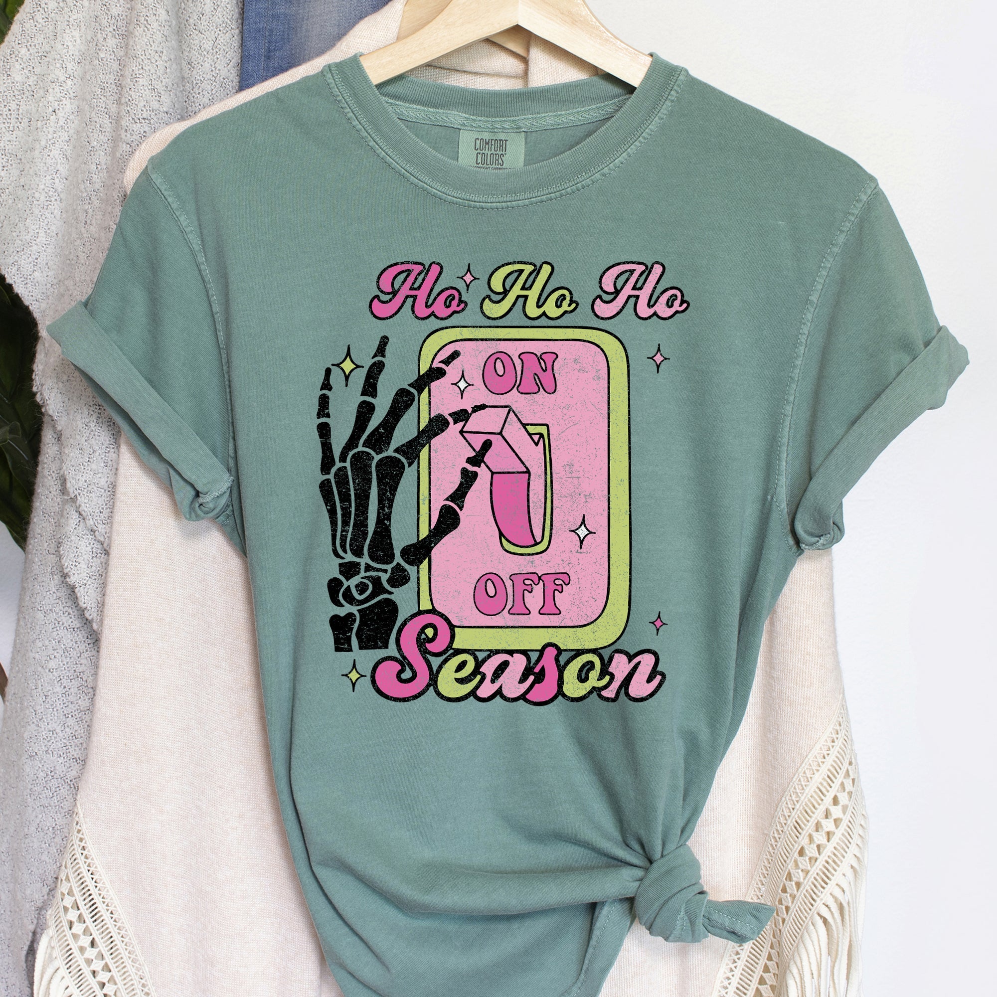 Ho Ho Ho Season Skeleton Light Switch Christmas Comfort Colors Tee