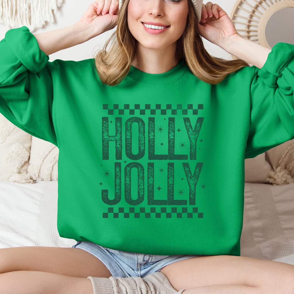 Holly Jolly Christmas Retro Vintage Cozy Fleece Interior Festive Cheer Holiday Sweatshirt