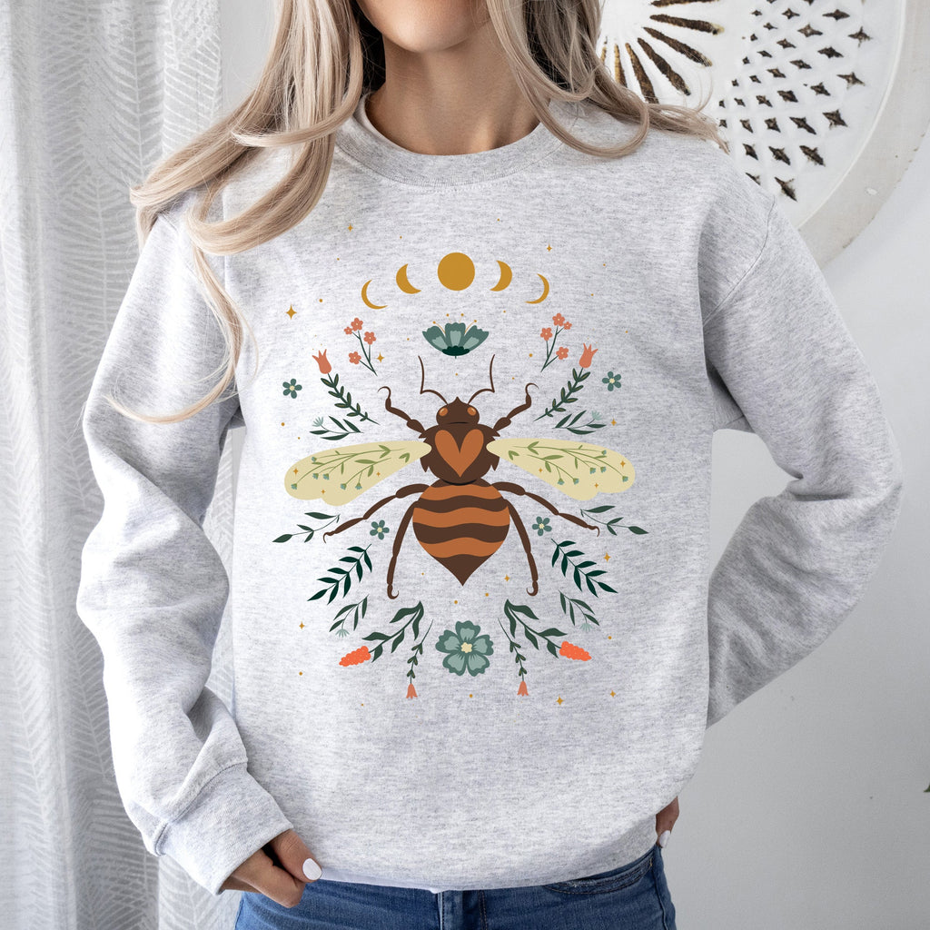 Honey Bee, Forest Moon, Botanical Design Graphic Nature Inspired Cozy Sweatshirt