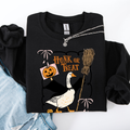 Honk Or Treat Cute Goose Halloween Witch Cozy Graphic Vintage Print Deluxe Sweatshirt