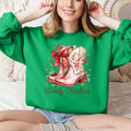 Howdy Christmas Cowboy Boots Santa Western Country Holiday Style Graphic Sweatshirt