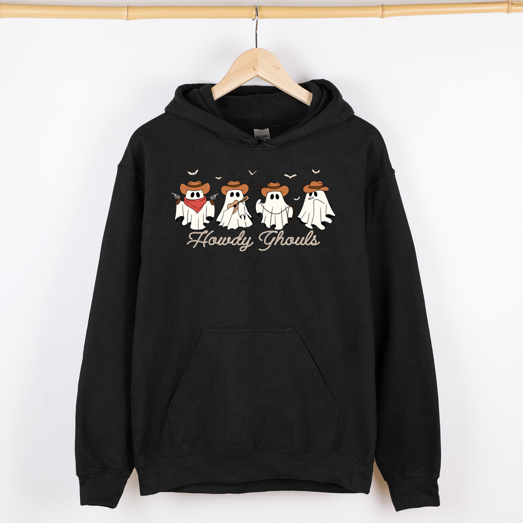 Howdy Ghouls Cowboy Ghosts Western Halloween Haunted Frontier Vintage Edition Graphic Hoodie
