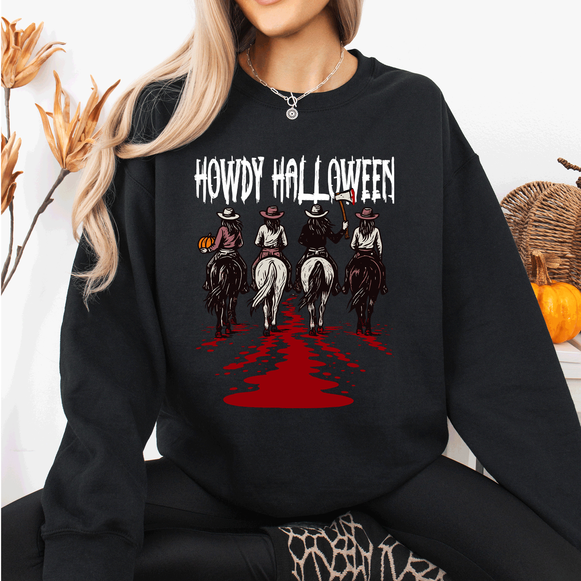 Howdy Halloween Cowgirls Western Spooky Vintage Inspired Parade Edition Sweatshirt
