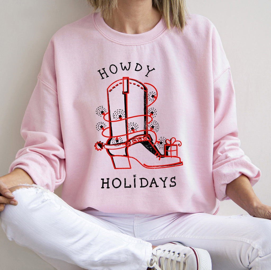 Howdy Holidays Christmas Cowboy Boot Western Holiday Spirit Graphic Festive Sweatshirt
