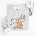 Howdy Cowboy Boots Western Country Cowgirl Rustic Rodeo Style Artsy Vintage Print Cozy Fleece Sweatshirt