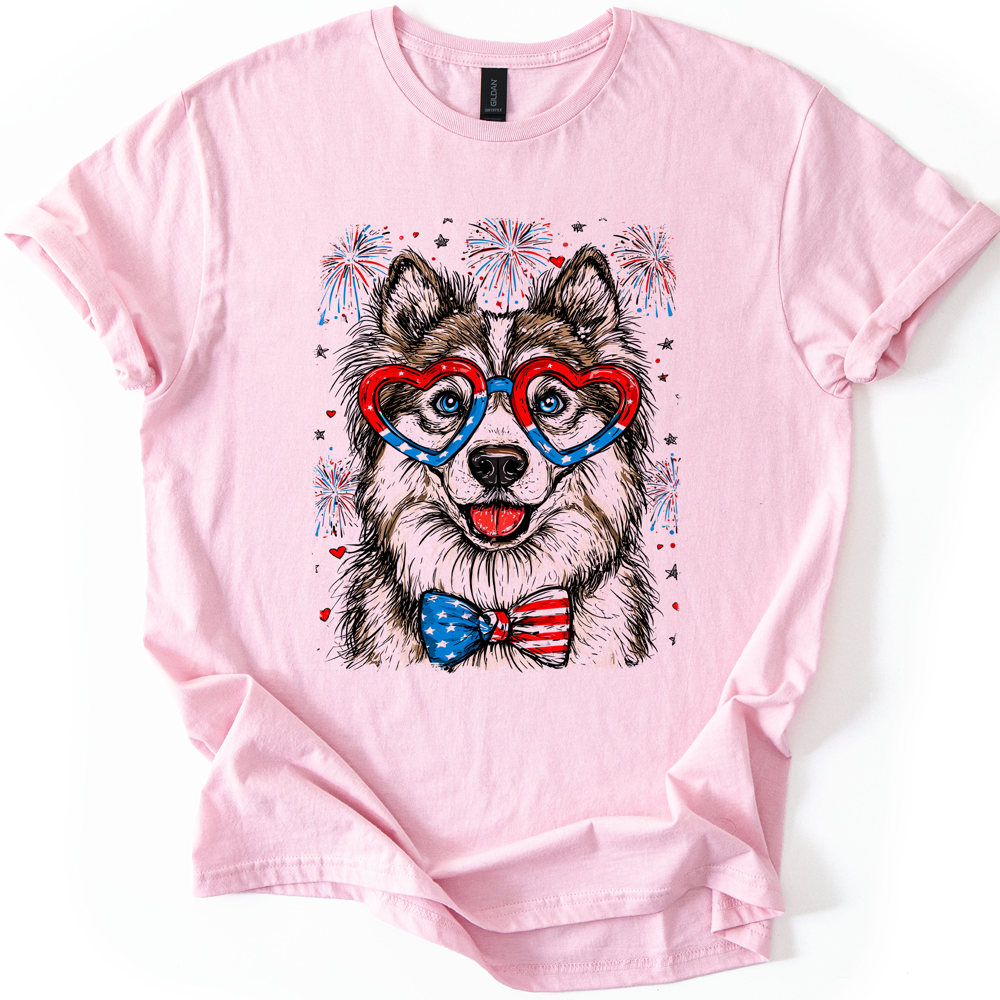 Husky Patriotic Dog USA Flag Fourth Of July Celebration For Pet Lovers Graphic Tee