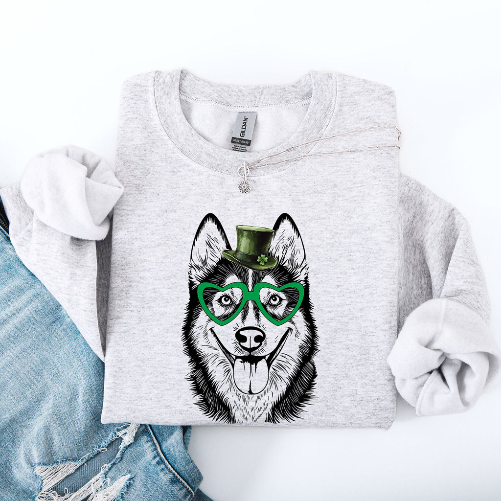 Husky Adorable Dog St Patrick's Day Lucky Irish Whimsical Festive Classic Sweatshirt