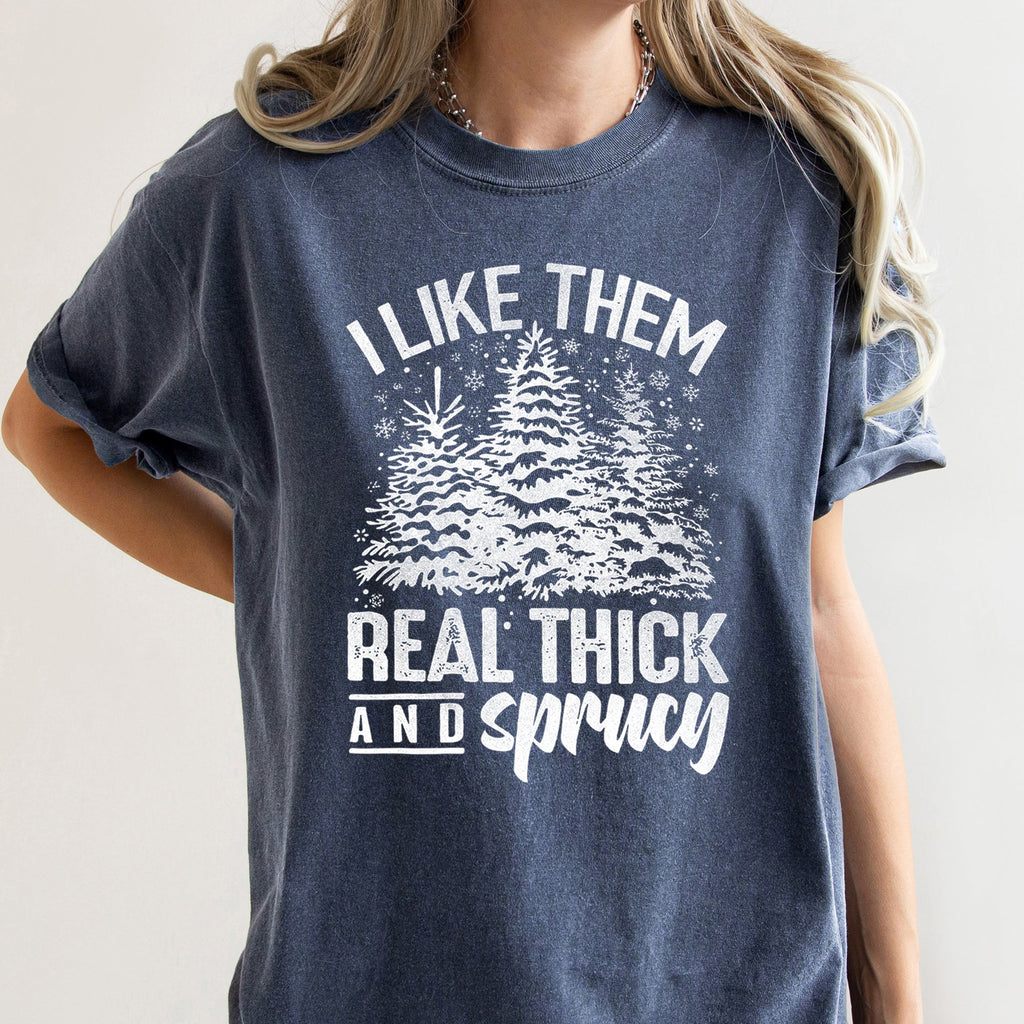 I Like Them Real Thick Christmas Retro Funny Baby Got Back Mix Pine Tree Comfort Colors Tee